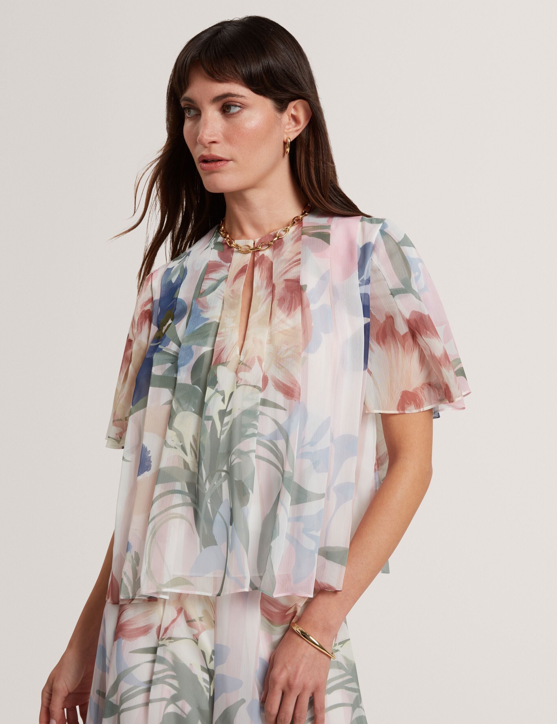 Ted Baker Nansii Floral Pleated Angel Short Sleeve Top Women's