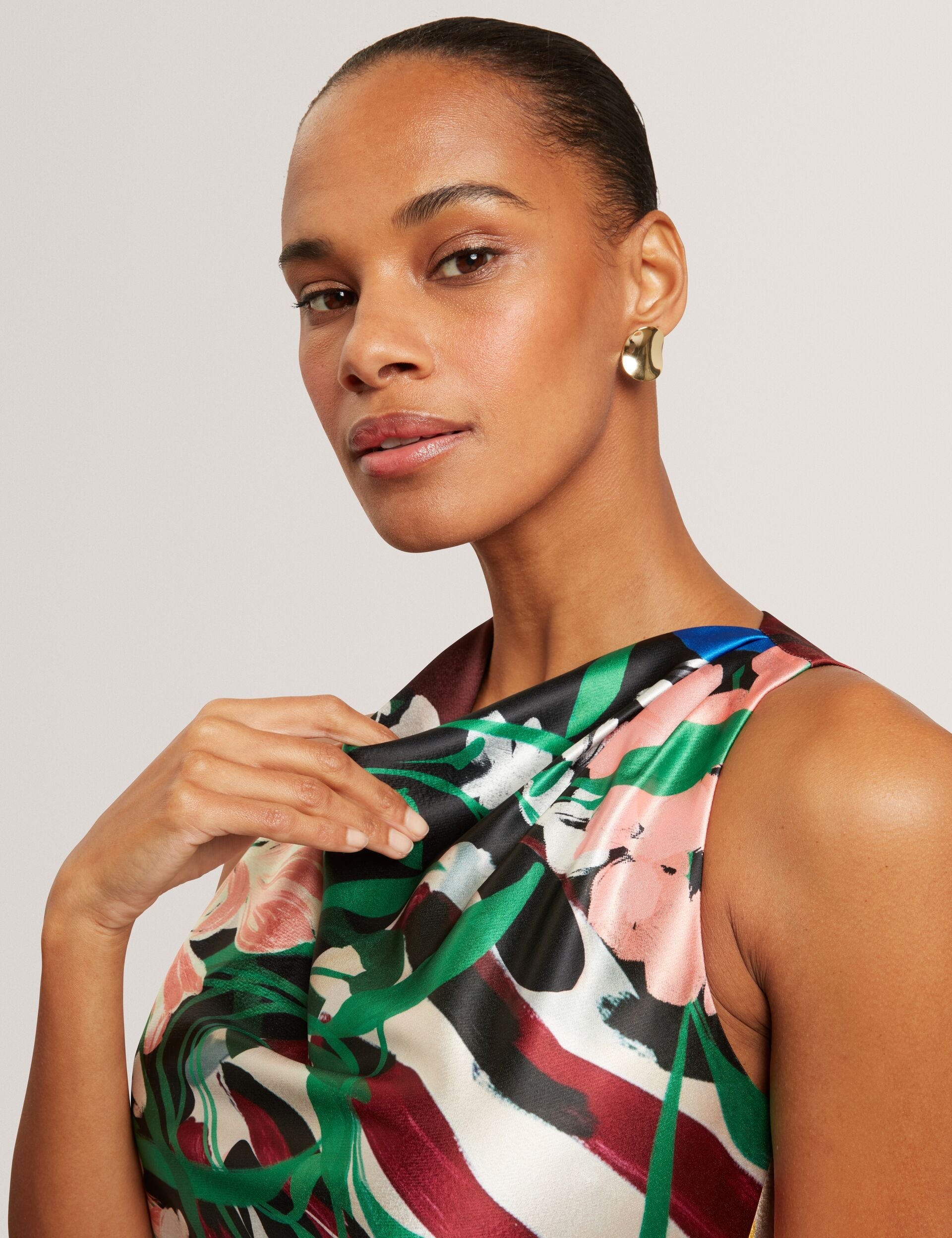 Ted Baker Ehlanor Bold Floral Satin Drape Neck Midi Dress Women's