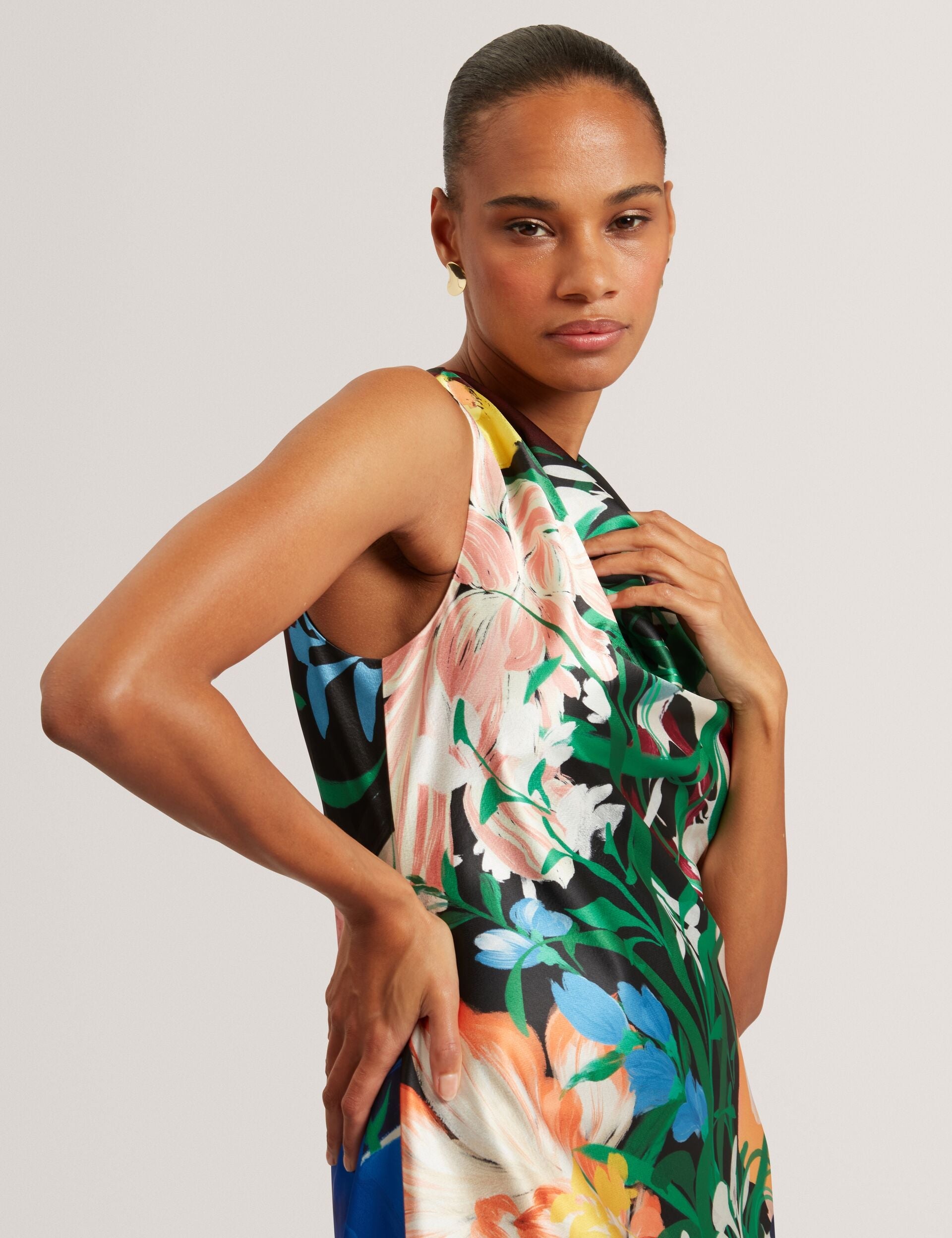 Ted Baker Ehlanor Bold Floral Satin Drape Neck Midi Dress Women's