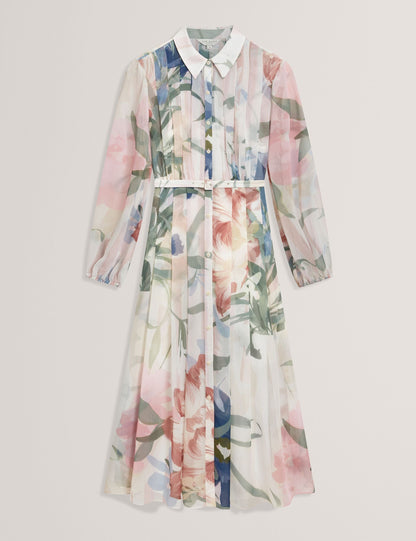 Ted Baker Arnia Soft Blooms Pleated Midi Shirt Dress Women's