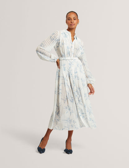 Ted Baker Bernia Sketch Floral Pleated Midi Shirt Dress Women's