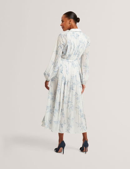 Ted Baker Bernia Sketch Floral Pleated Midi Shirt Dress Women's