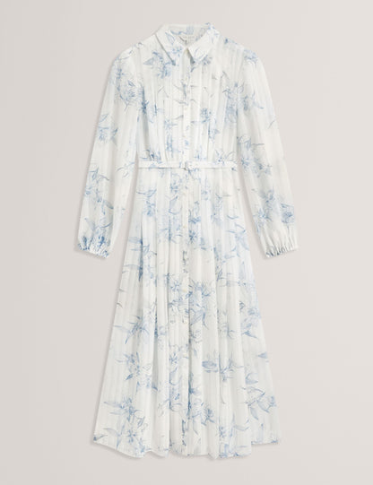 Ted Baker Bernia Sketch Floral Pleated Midi Shirt Dress Women's