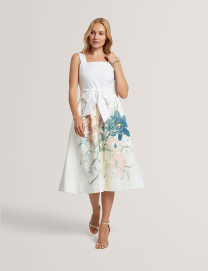 Ted Baker Gemha Printed Skirt Linen Cotton Midi Sundress Women's