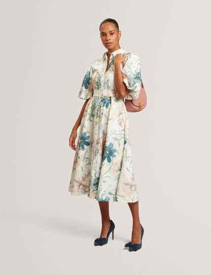 Ted Baker Breei Soft Blooms Puff Sleeve Midi Shirt Dress Women's