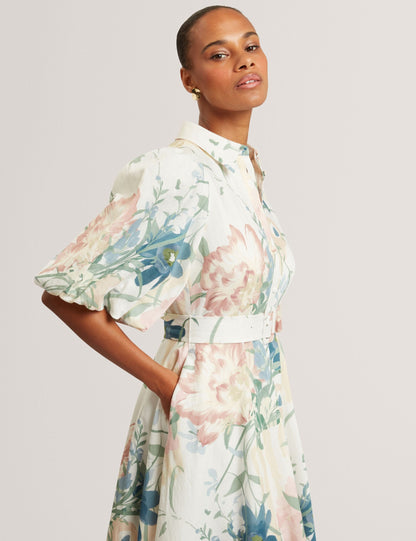 Ted Baker Breei Soft Blooms Puff Sleeve Midi Shirt Dress Women's