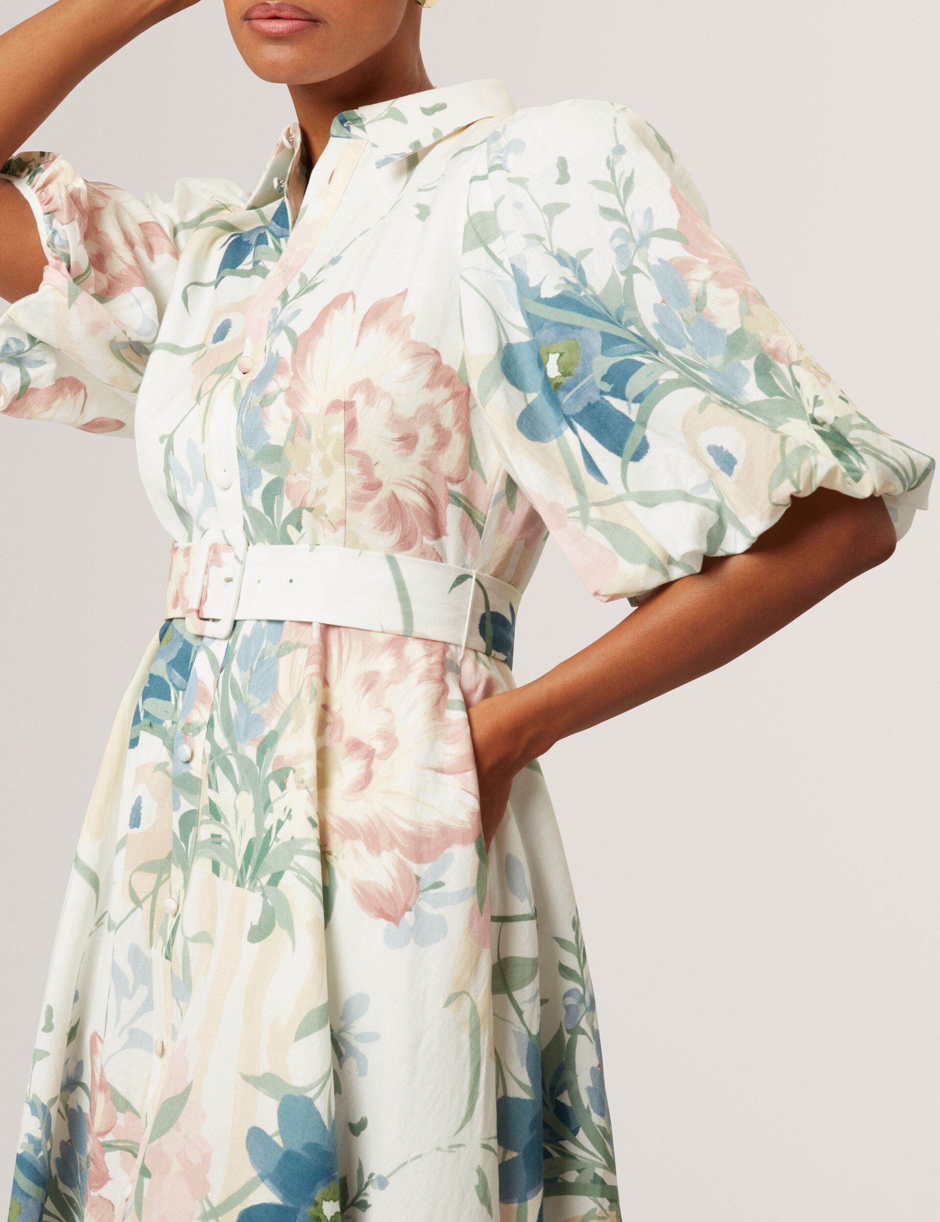 Ted Baker Breei Soft Blooms Puff Sleeve Midi Shirt Dress Women's