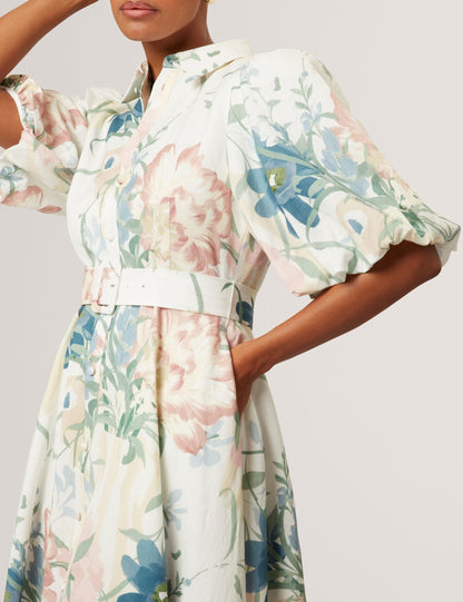 Ted Baker Breei Soft Blooms Puff Sleeve Midi Shirt Dress Women's