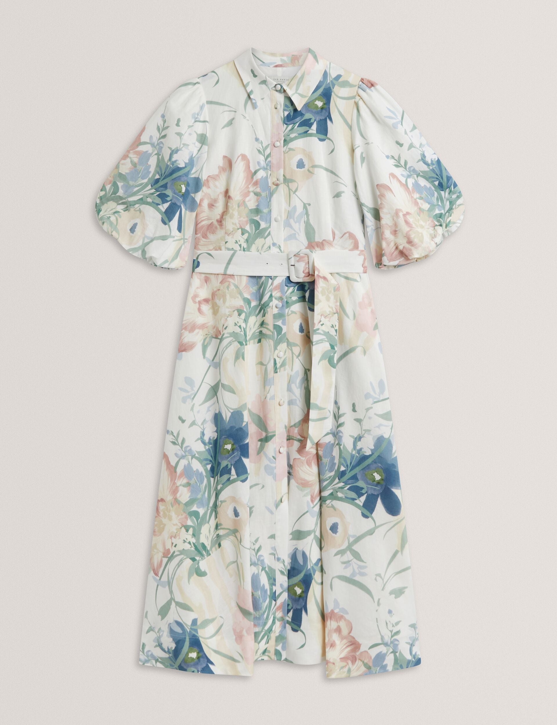 Ted Baker Breei Soft Blooms Puff Sleeve Midi Shirt Dress Women's
