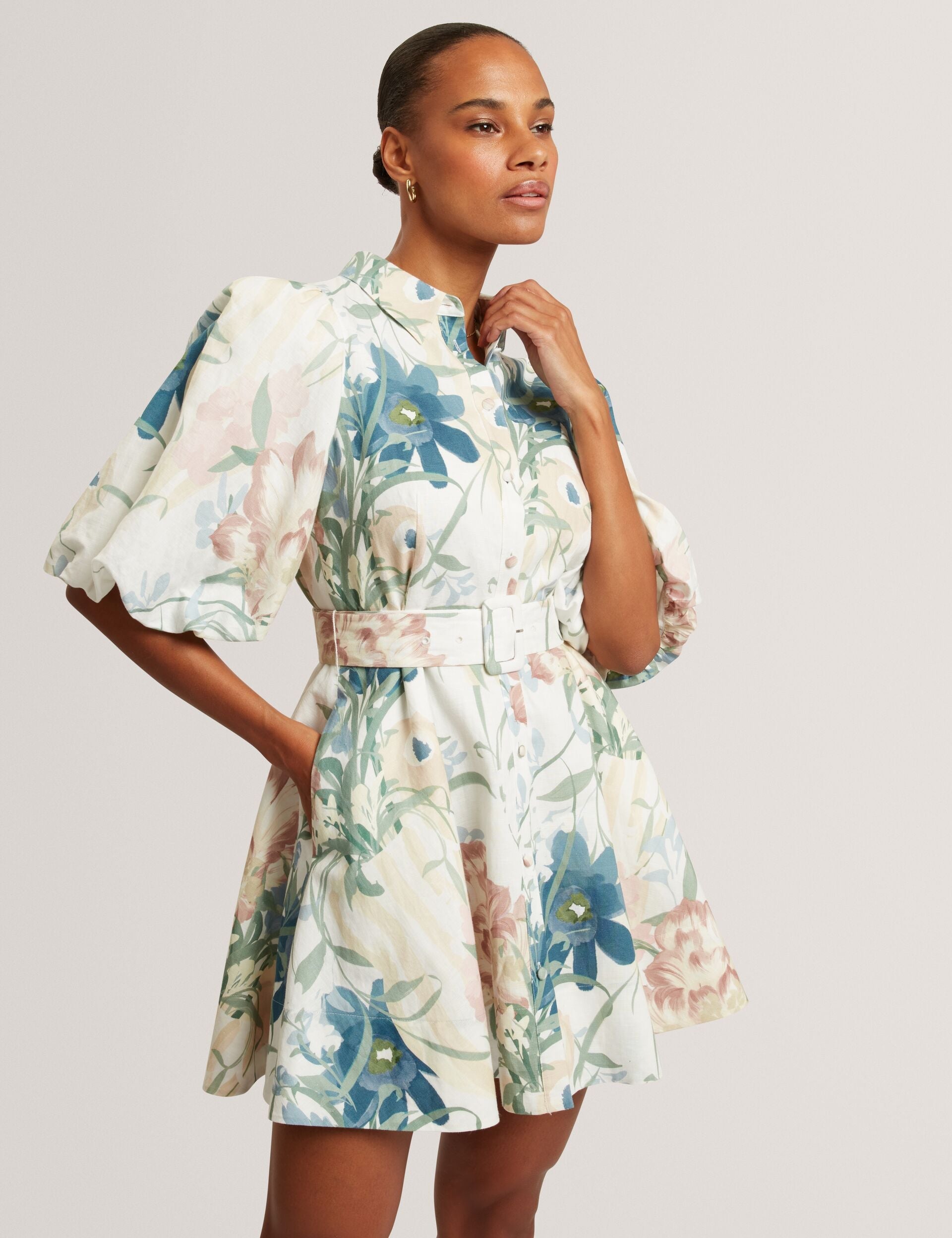 Ted Baker Olliiv Soft Blooms Puff Sleeve Mini Shirt Dress Women's