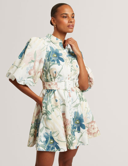 Ted Baker Olliiv Soft Blooms Puff Sleeve Mini Shirt Dress Women's