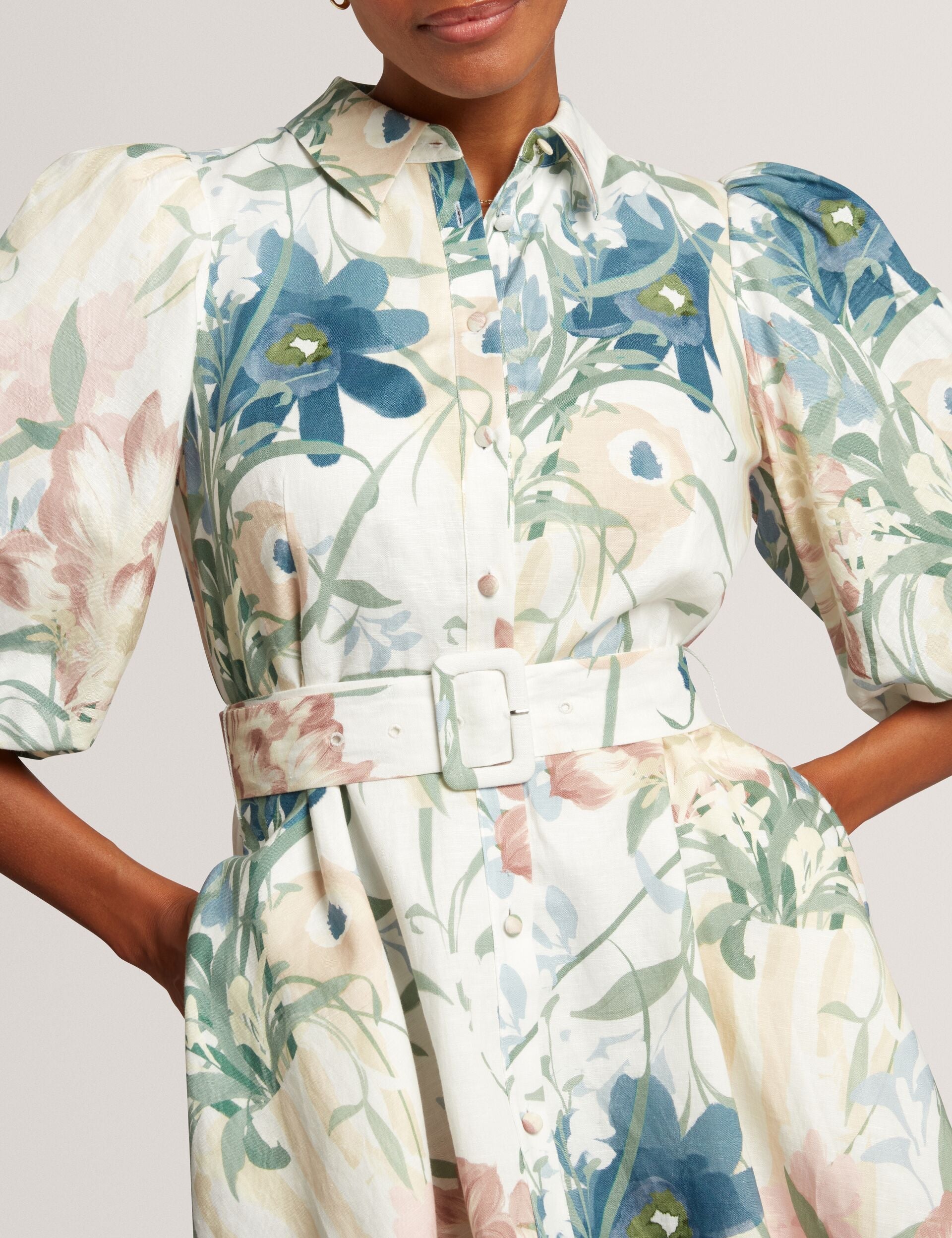 Ted Baker Olliiv Soft Blooms Puff Sleeve Mini Shirt Dress Women's