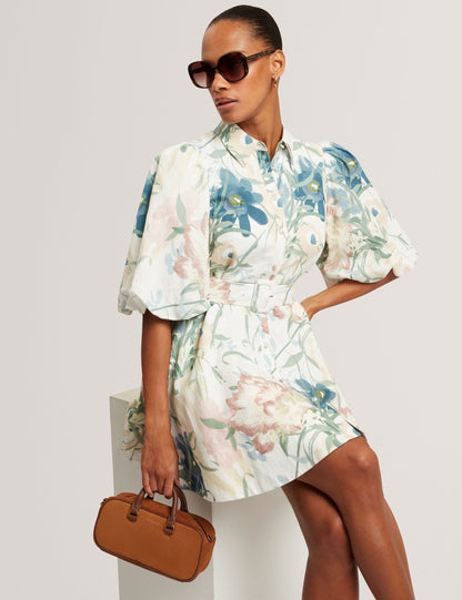 Ted Baker Olliiv Soft Blooms Puff Sleeve Mini Shirt Dress Women's