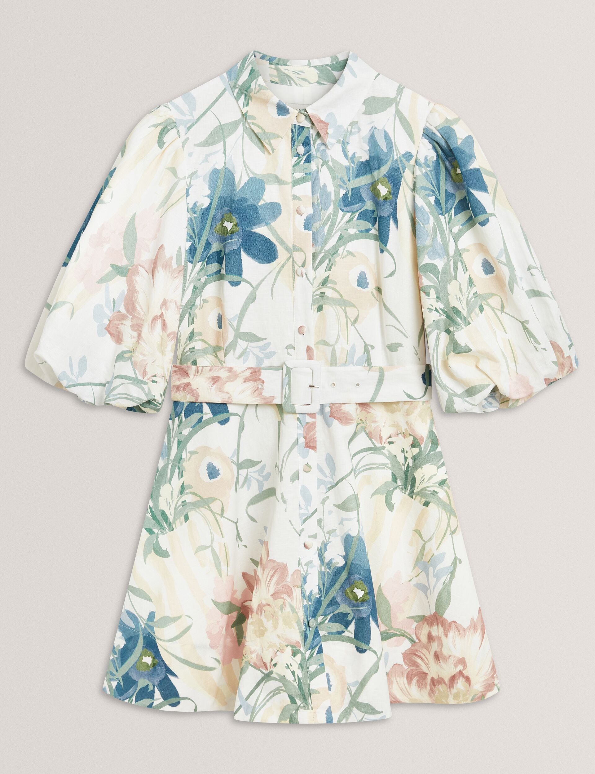 Ted Baker Olliiv Soft Blooms Puff Sleeve Mini Shirt Dress Women's
