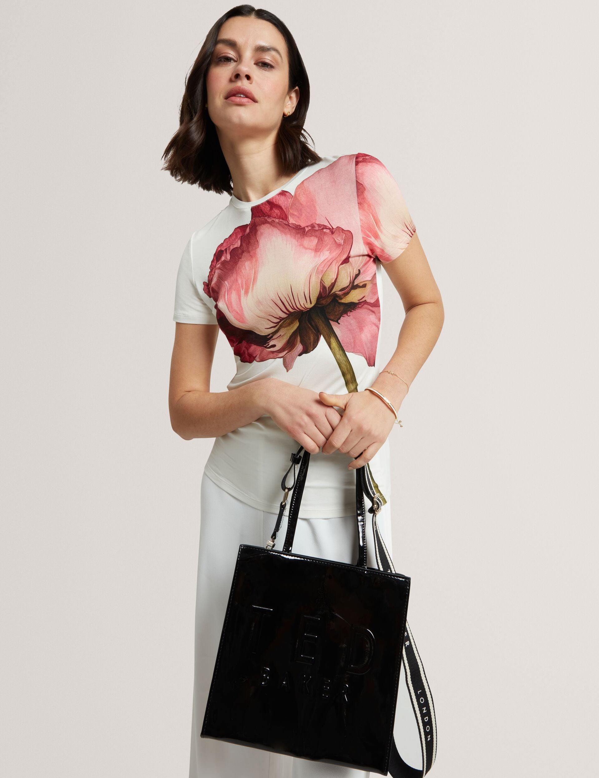 Ted Baker Iconica Patent Webbing Strap Small Icon Tote Bag Women's
