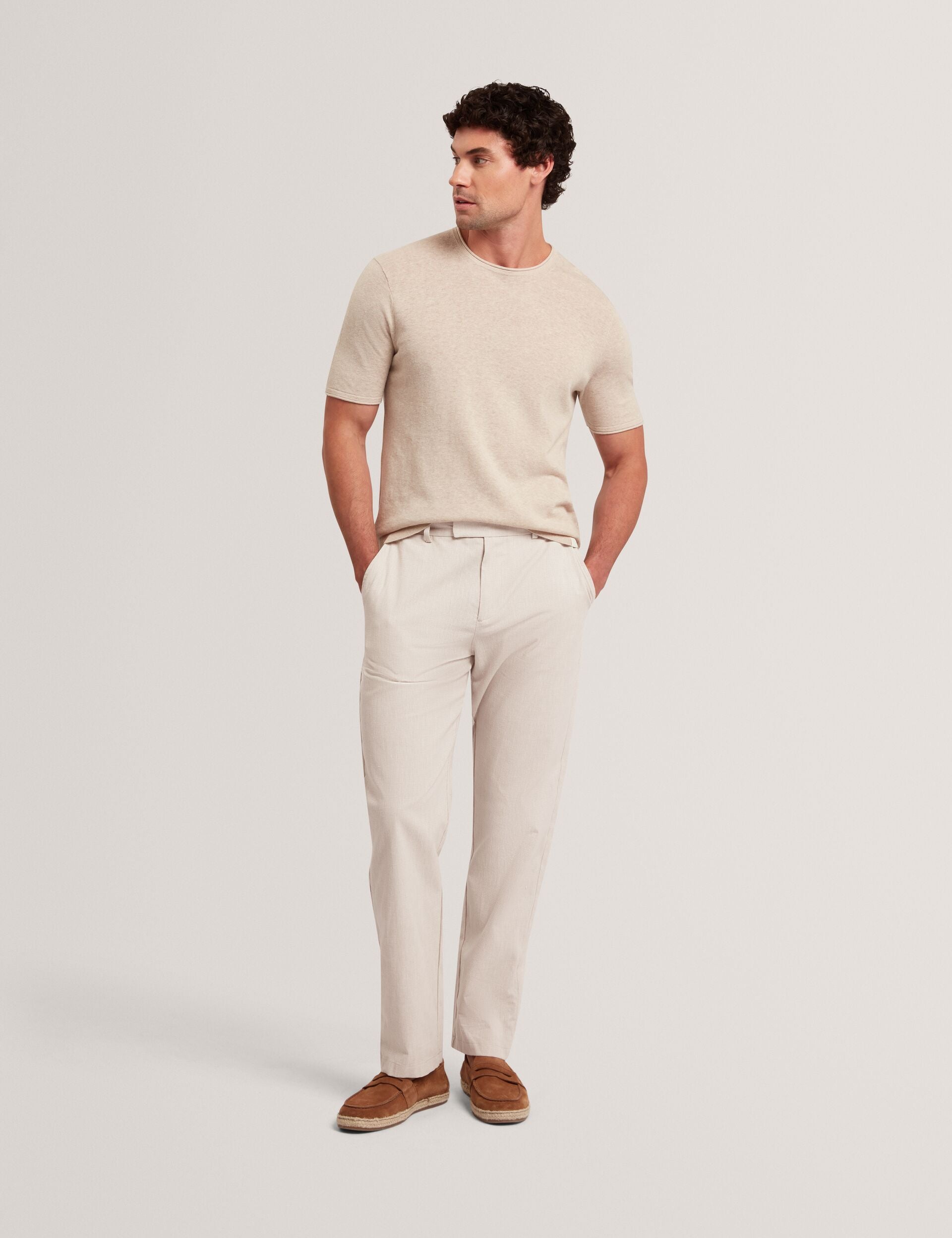 Ted Baker Mobedo Houndstooth Cotton Linen Tapered Trousers