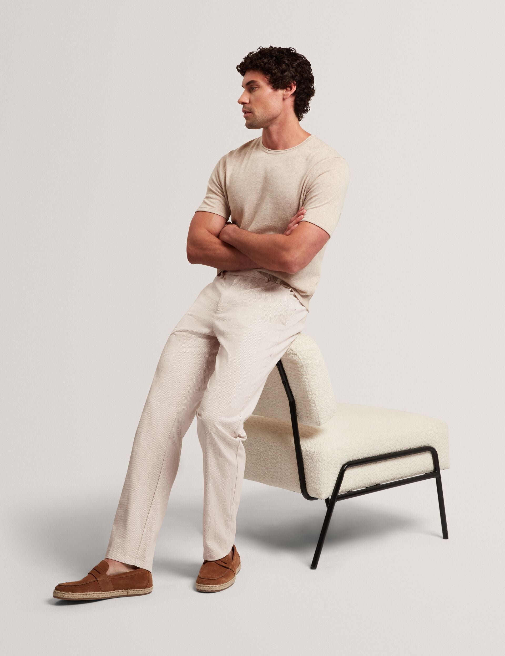 Ted Baker Mobedo Houndstooth Cotton Linen Tapered Trousers