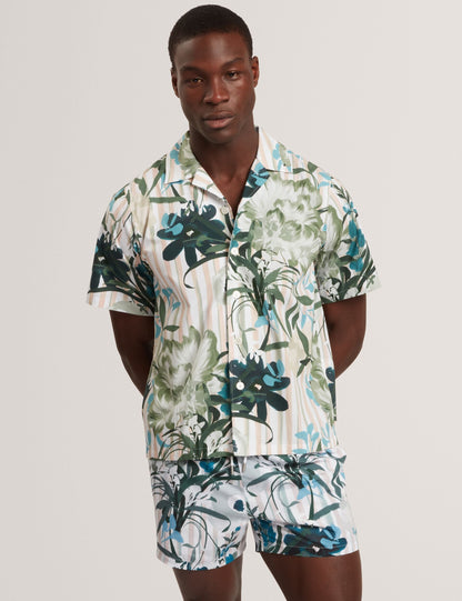 Ted Baker Anukis Floral Stripe Print Cotton Short Sleeve Shirt