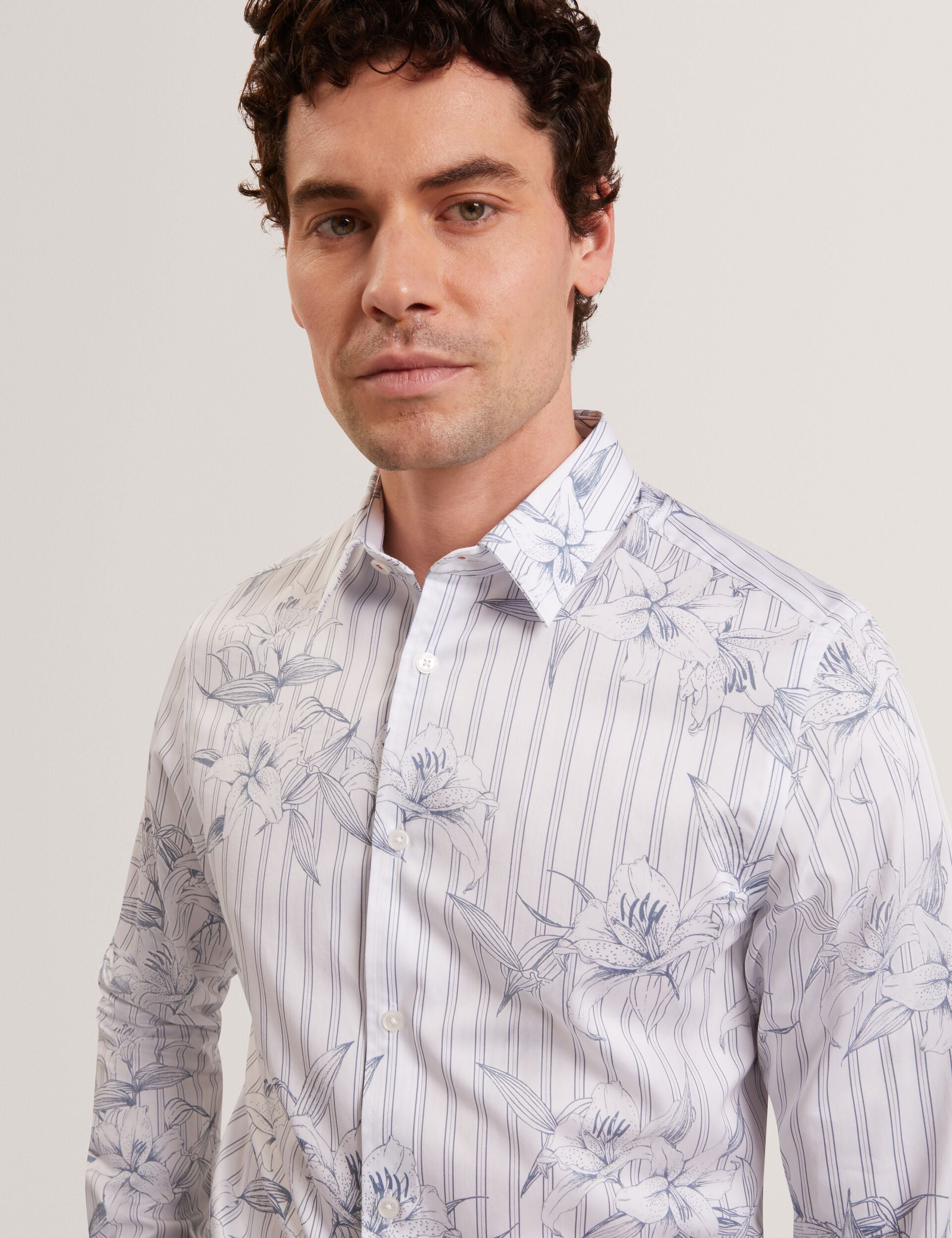 Ted Baker Cipher Floral Stripe Cotton Long Sleeve Shirt