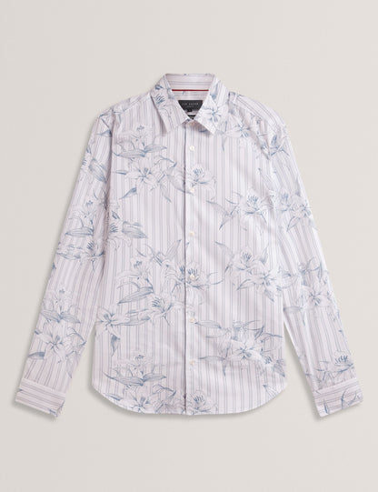 Ted Baker Cipher Floral Stripe Cotton Long Sleeve Shirt