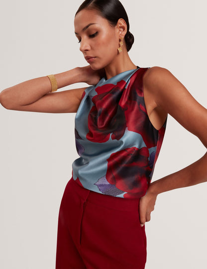 Ted Baker Harplyn Rose Print Drape Satin Sleeveless Top Women's