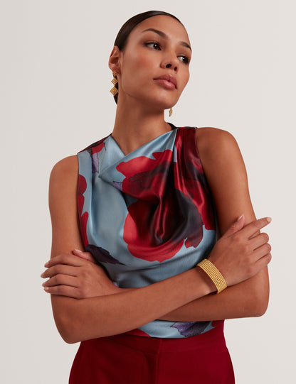 Ted Baker Harplyn Rose Print Drape Satin Sleeveless Top Women's
