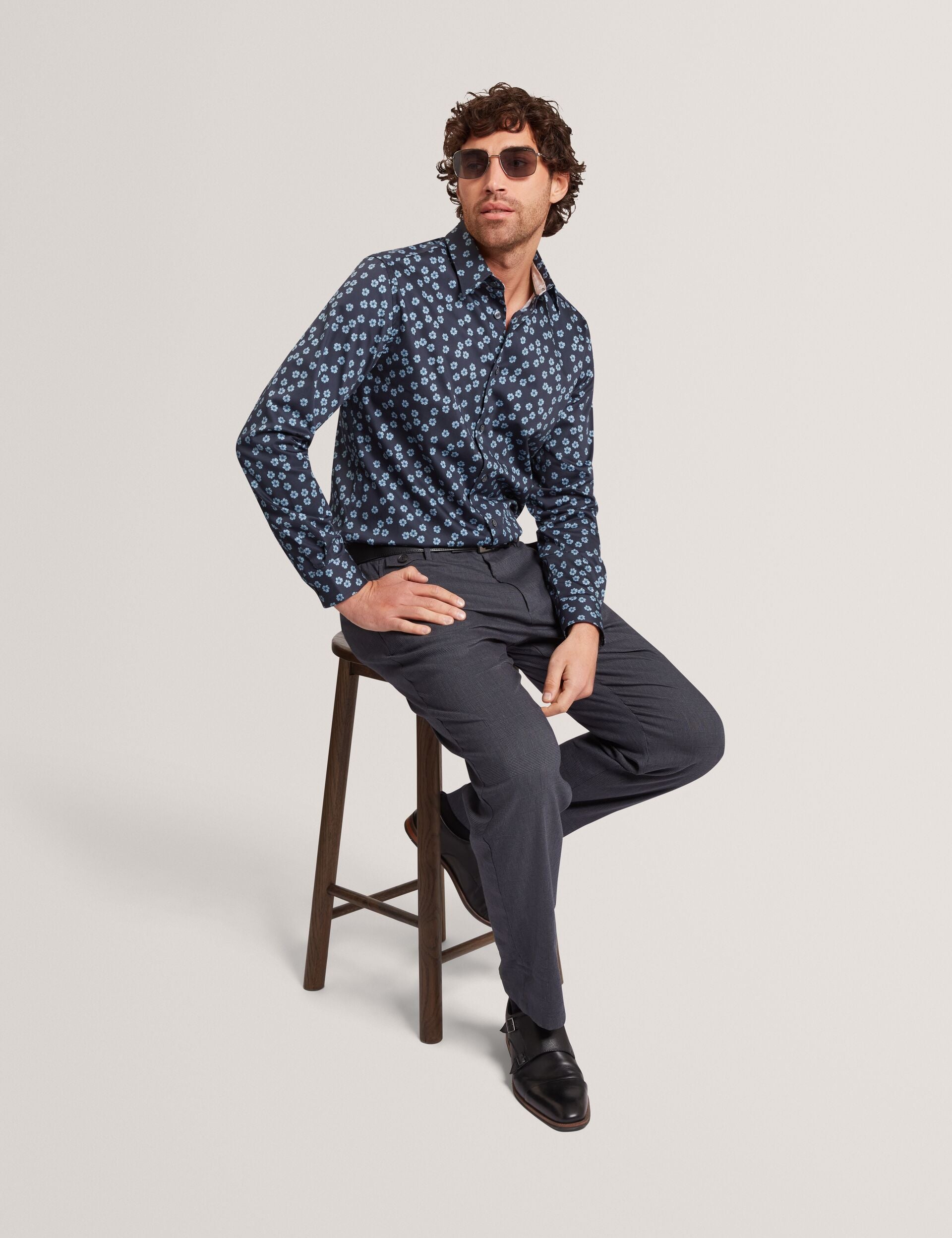 Ted Baker Ignatz Checked Linen Blend Regular Fit Trousers