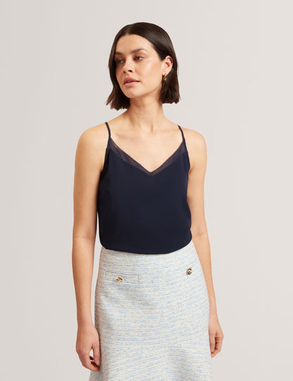 Ted Baker Lulea Chiffon Detail Vneck Strappy Cami Top In Navy Women's
