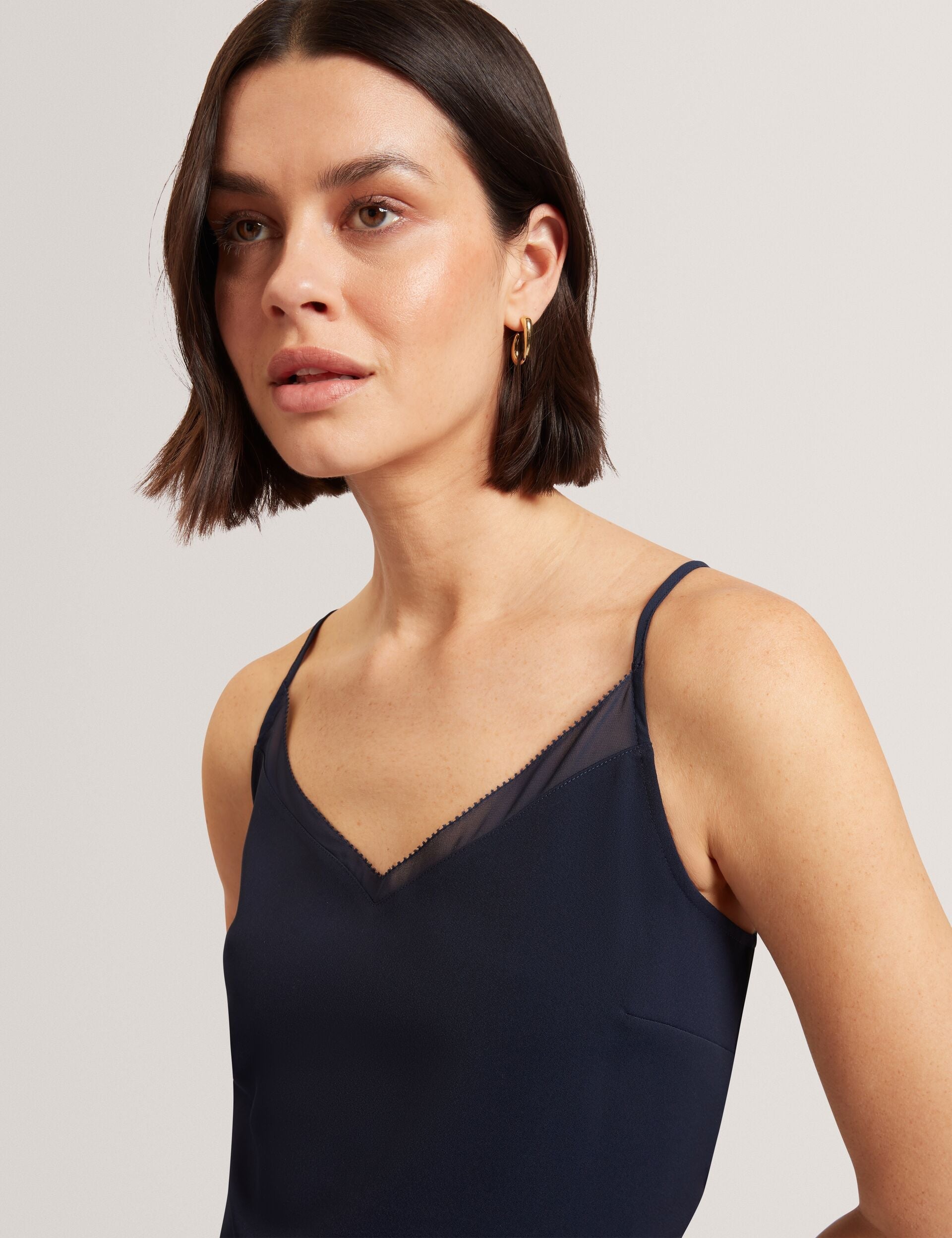 Ted Baker Lulea Chiffon Detail Vneck Strappy Cami Top In Navy Women's