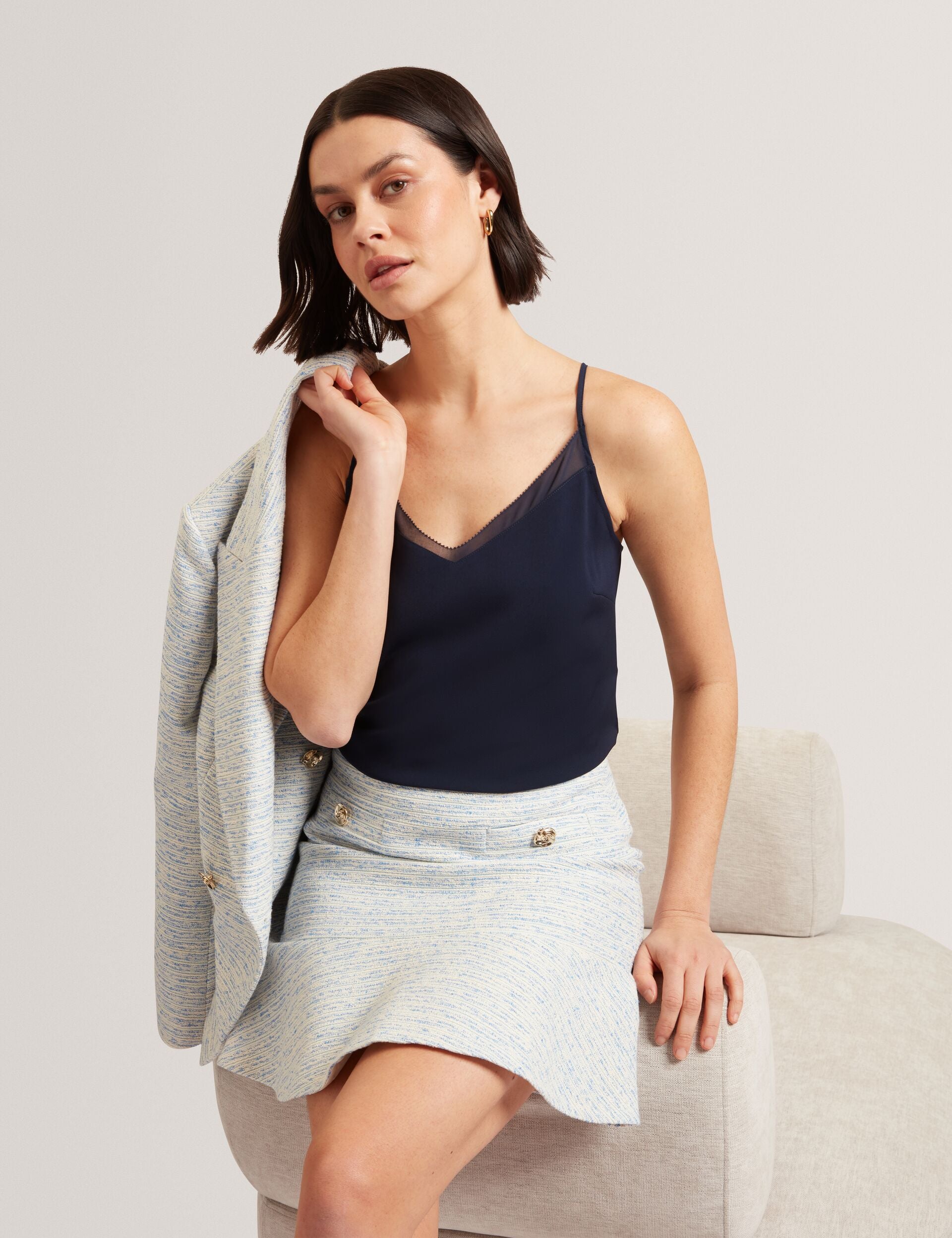 Ted Baker Lulea Chiffon Detail Vneck Strappy Cami Top In Navy Women's