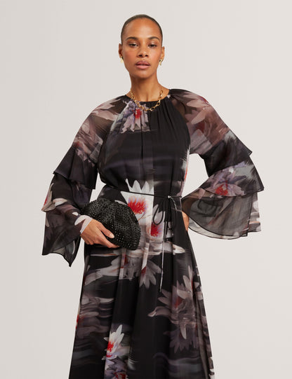 Ted Baker Moliia Lily Print Frilled Long Sleeve Maxi Dress Women's
