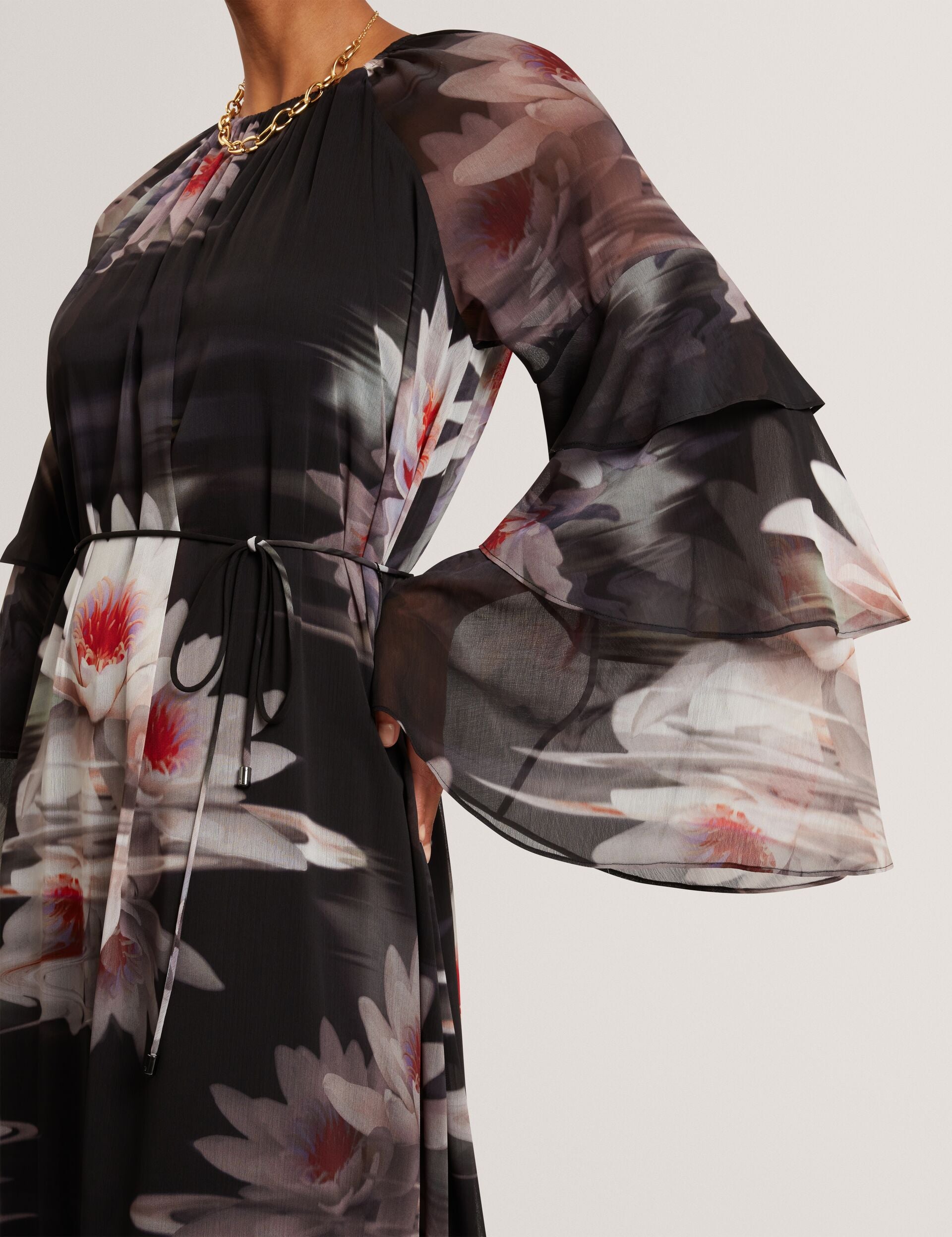 Ted Baker Moliia Lily Print Frilled Long Sleeve Maxi Dress Women's
