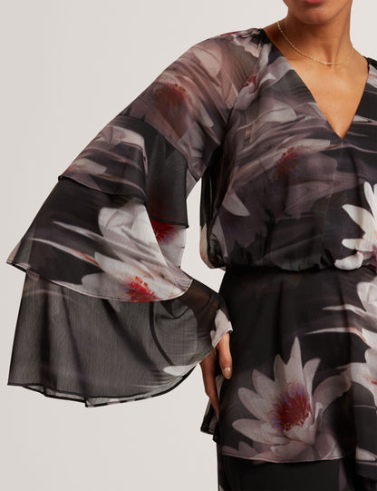 Ted Baker Nayvie Lily Print Frilled Long Sleeve Mini Dress Women's