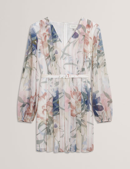 Ted Baker Malmia Floral Pleated Long Sleeve Mini Dress Women's