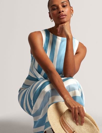 Ted Baker Kahya Blue Stripe Tie Front Sleeveless Midi Dress Women's