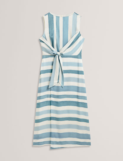 Ted Baker Kahya Blue Stripe Tie Front Sleeveless Midi Dress Women's