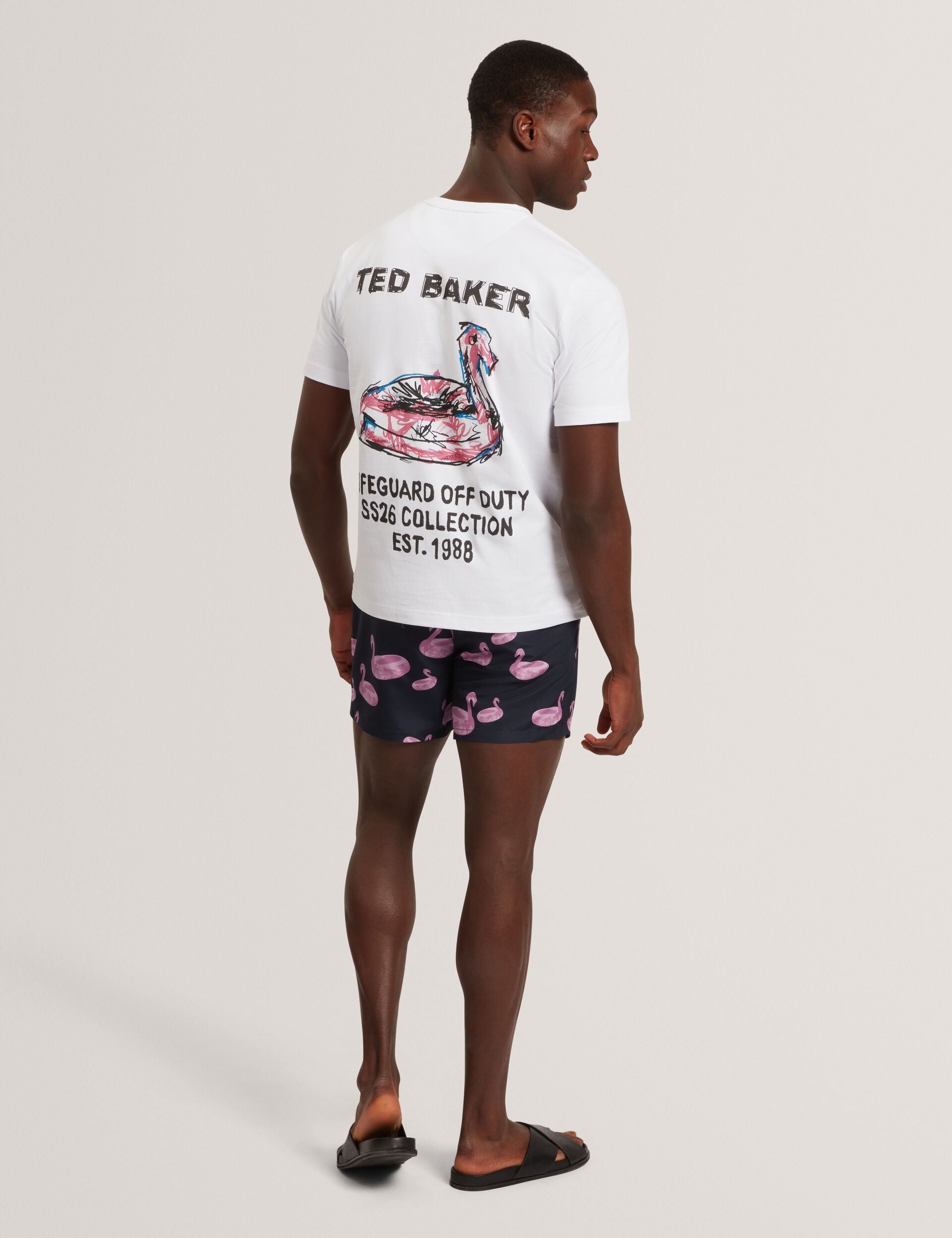 Ted Baker Pomonna Flamingo Print Drawstring Swim Shorts