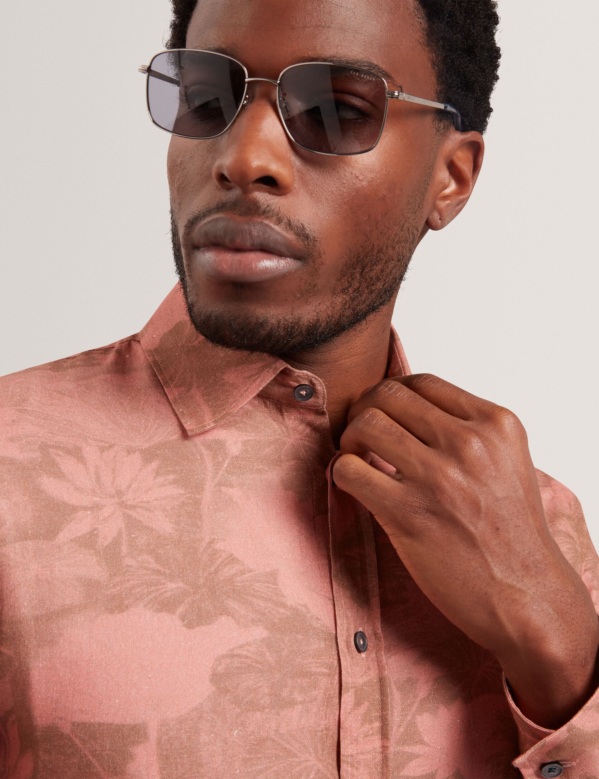 Ted Baker Oscarn Tonal Floral Linen Long Sleeve Shirt