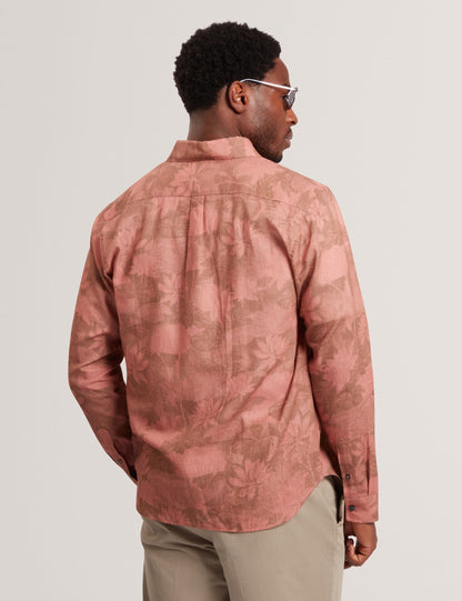 Ted Baker Oscarn Tonal Floral Linen Long Sleeve Shirt