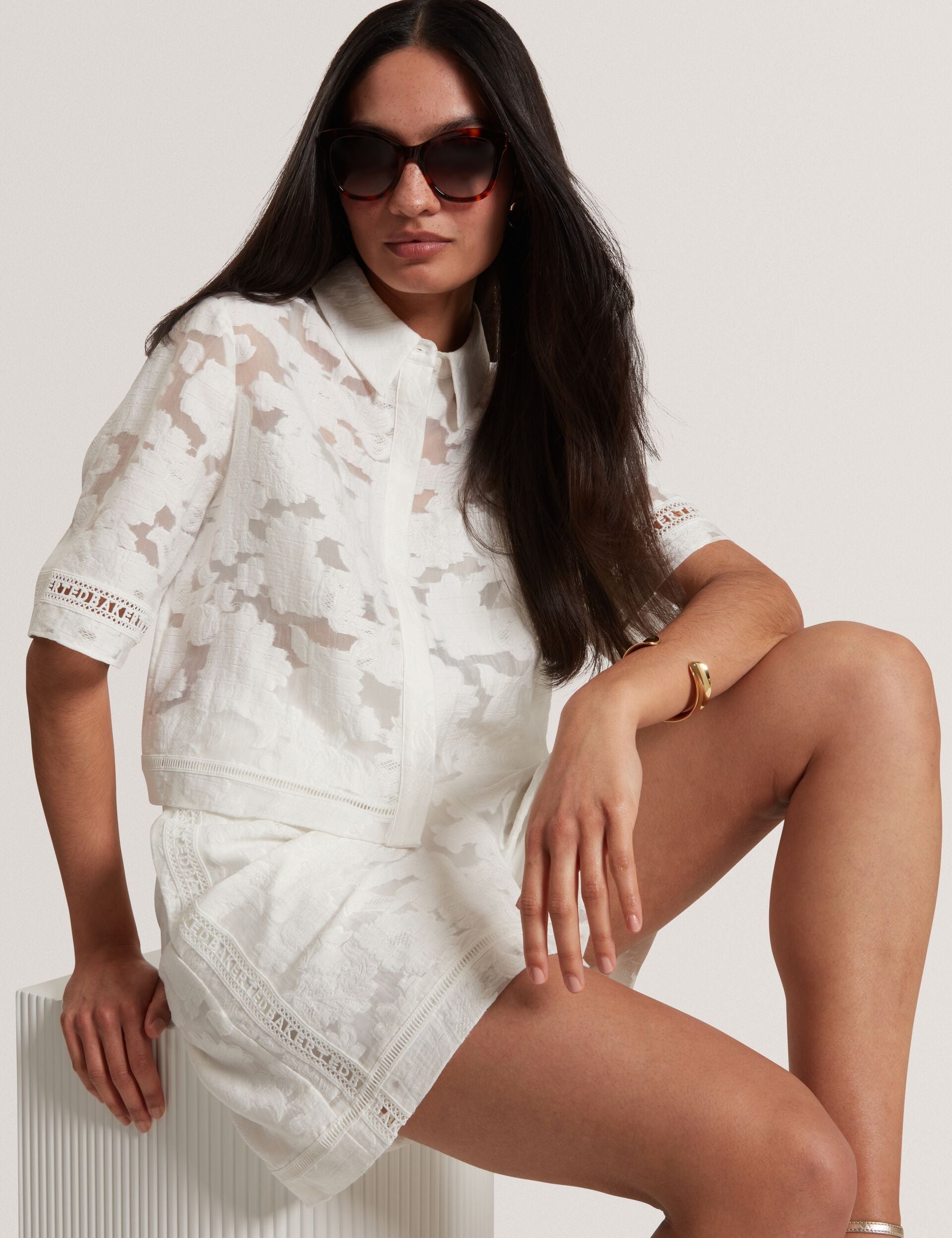 Ted Baker Faena Floral Texture Highwaisted Woven Shorts Women's