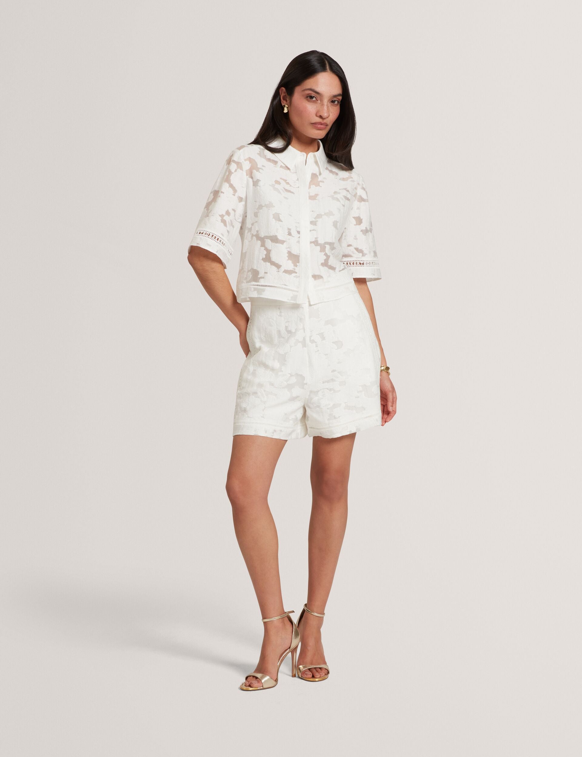 Ted Baker Khayt Burnout Floral Texture Cropped Shirt Women's
