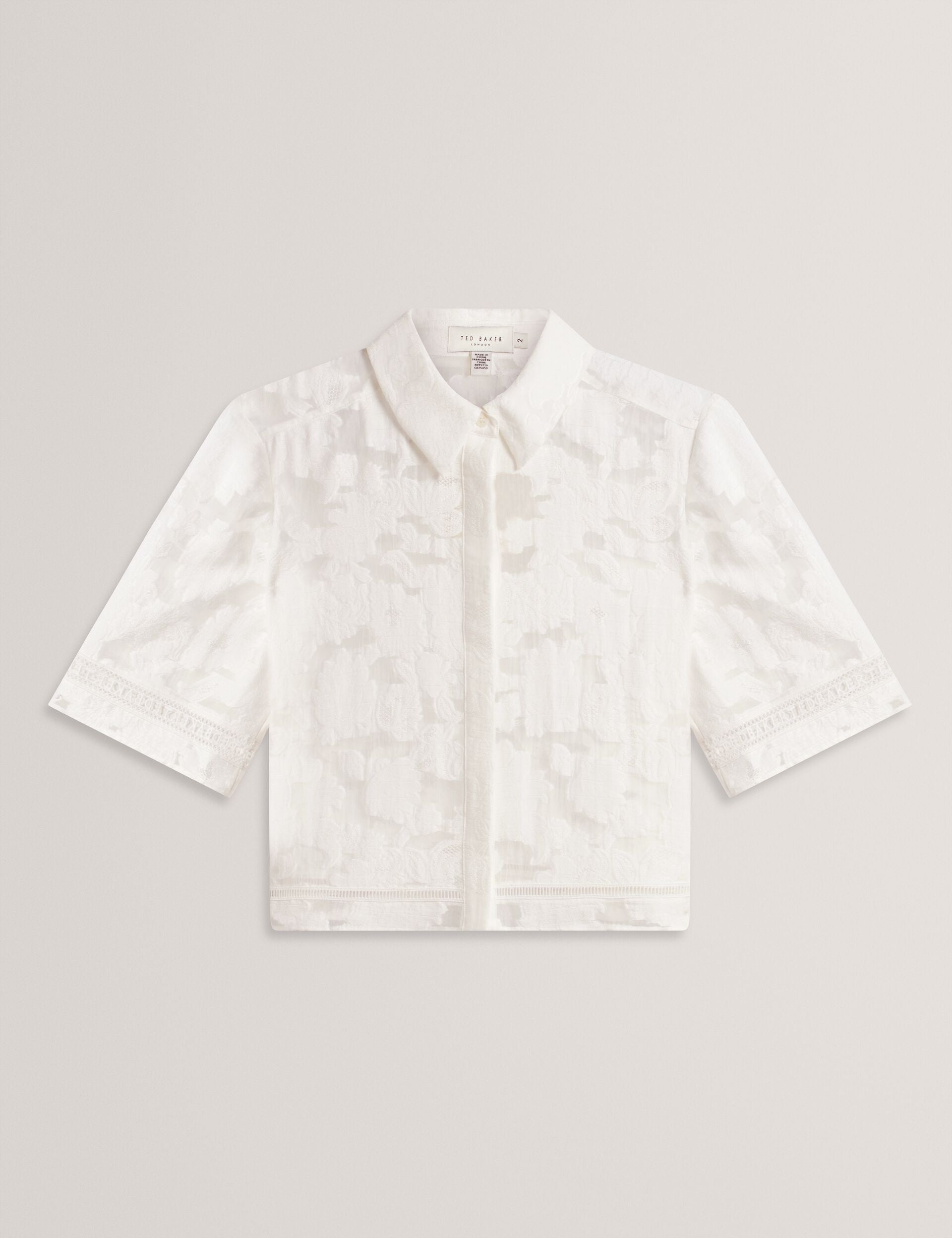 Ted Baker Khayt Burnout Floral Texture Cropped Shirt Women's