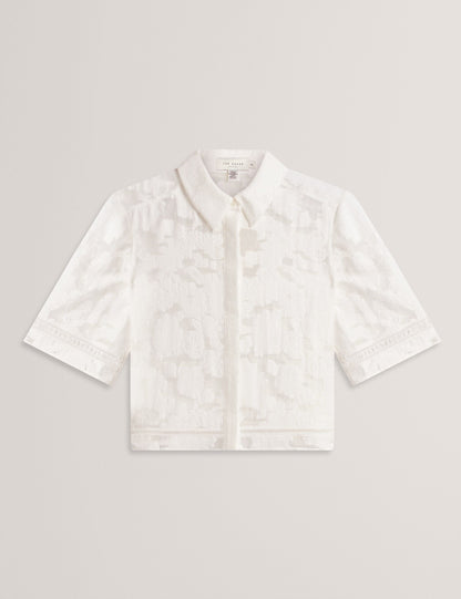 Ted Baker Khayt Burnout Floral Texture Cropped Shirt Women's