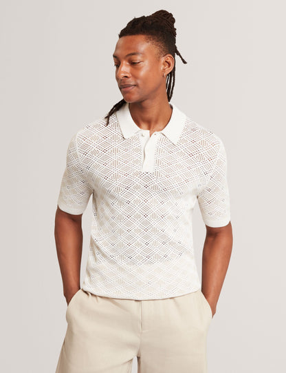 Ted Baker Helme Geometric Open Knit Short Sleeve Polo