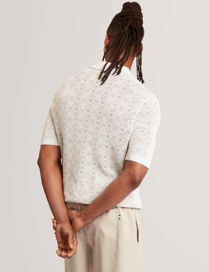 Ted Baker Helme Geometric Open Knit Short Sleeve Polo