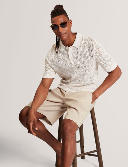 Ted Baker Helme Geometric Open Knit Short Sleeve Polo