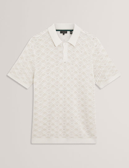 Ted Baker Helme Geometric Open Knit Short Sleeve Polo
