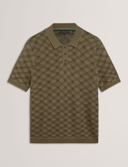 Ted Baker Helme Geometric Open Knit Short Sleeve Polo