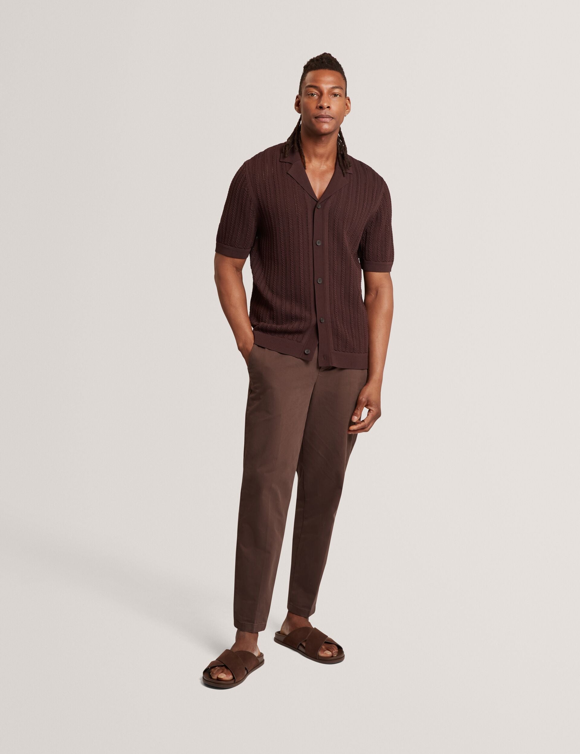 Ted Baker Lound Textured Stripe Knit Short Sleeve Shirt