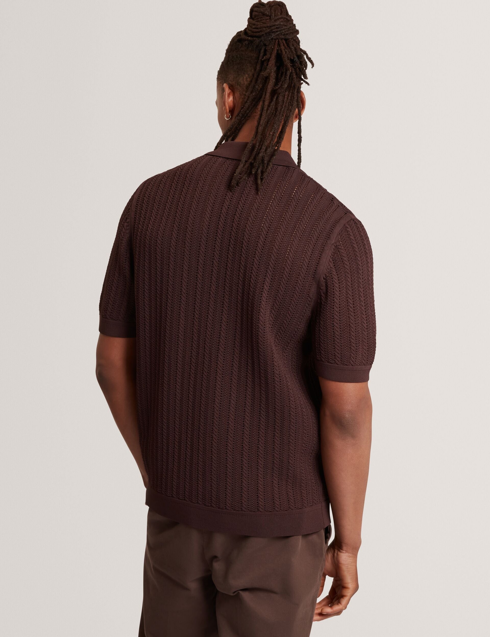 Ted Baker Lound Textured Stripe Knit Short Sleeve Shirt
